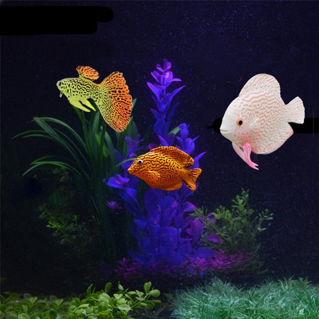 Fiudx Pez de Plástico para Acuario, Decoración Flotante de Pez Luchador, Brilla con Luz Actínica, Se Mueve con La Corriente, Se Fija con Línea Invisible, Apto para Agua Dulce y Salada, 7,8 X 2 X 4,6