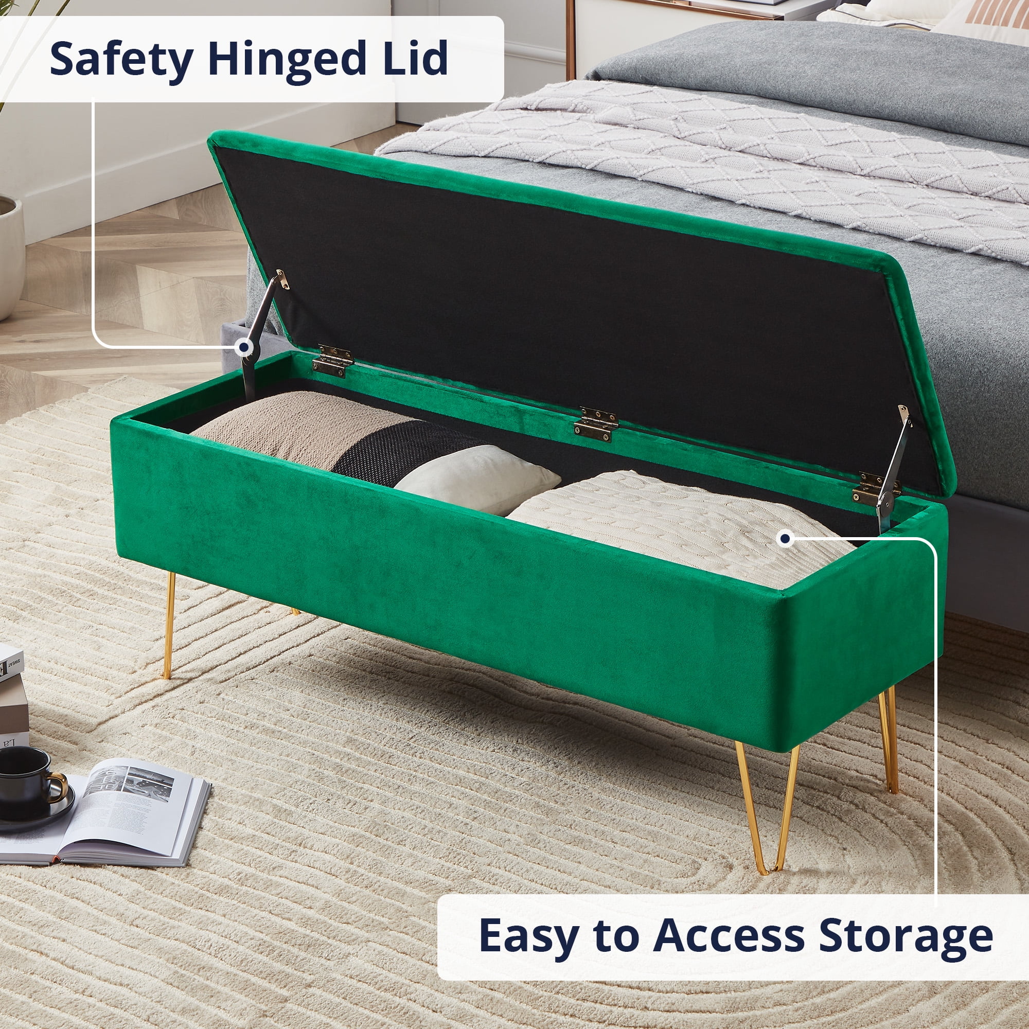 Emerald green storage bench deals