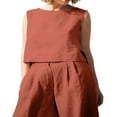 thumbnail image 2 of EIMELI Women‘s 2PCS Tracksuit Solid Color Round Neck Sleeveless Tops Button Closure Wide Leg Trousers Casual Pants Set, 2 of 6