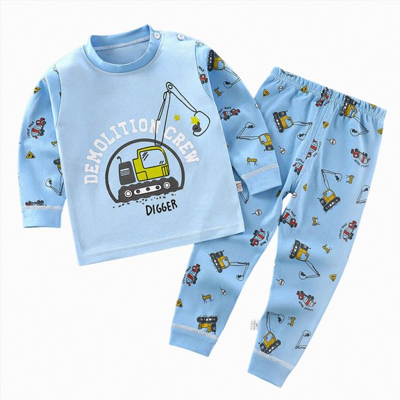CAUYDY Sizes 7-8 Years Child Boys Pajamas Kid Girls Outfits Long Sleeved Top and Pants 2Pcs Set Cute Sleepers Fall,Sky Blue