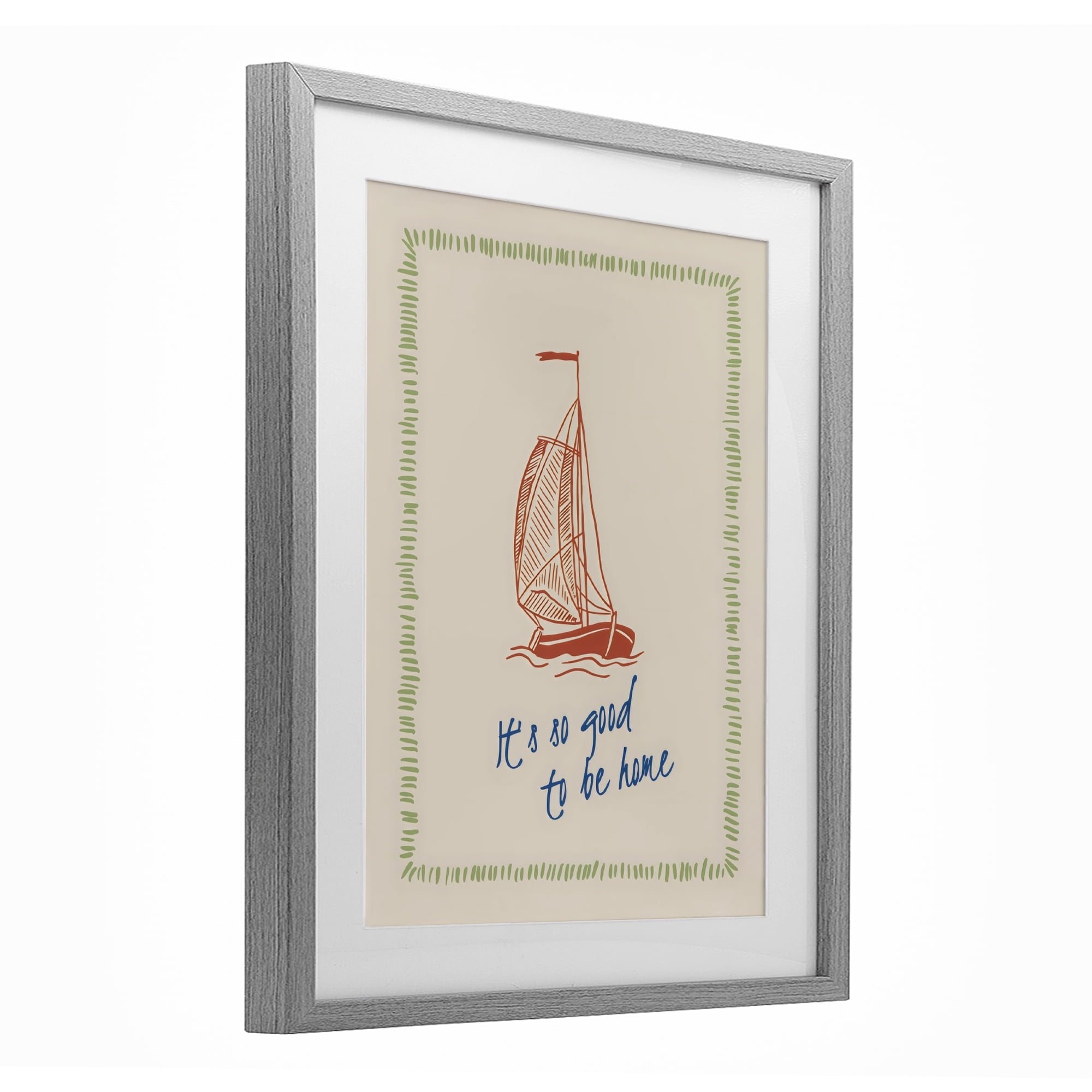 Stupell Industries Good To Be Home Sailboat Gray Framed Print Under Glass, design by The Prints Vibe