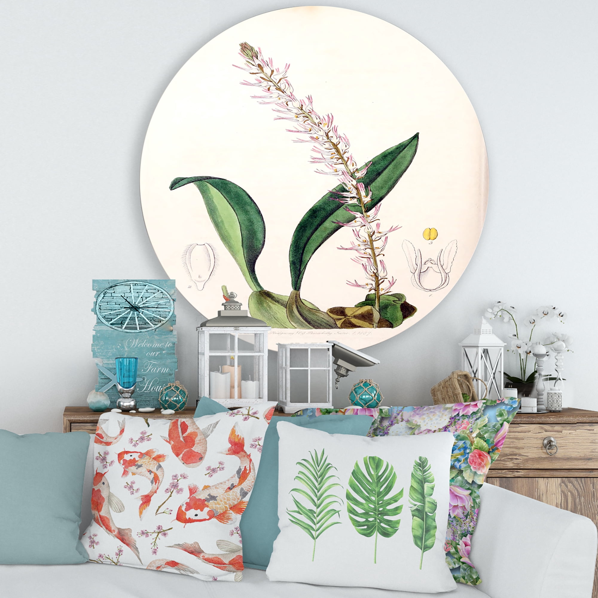 Designart 'Ancient London Plants V' Traditional Circle Metal Wall Art 36x36 - Disc of 36