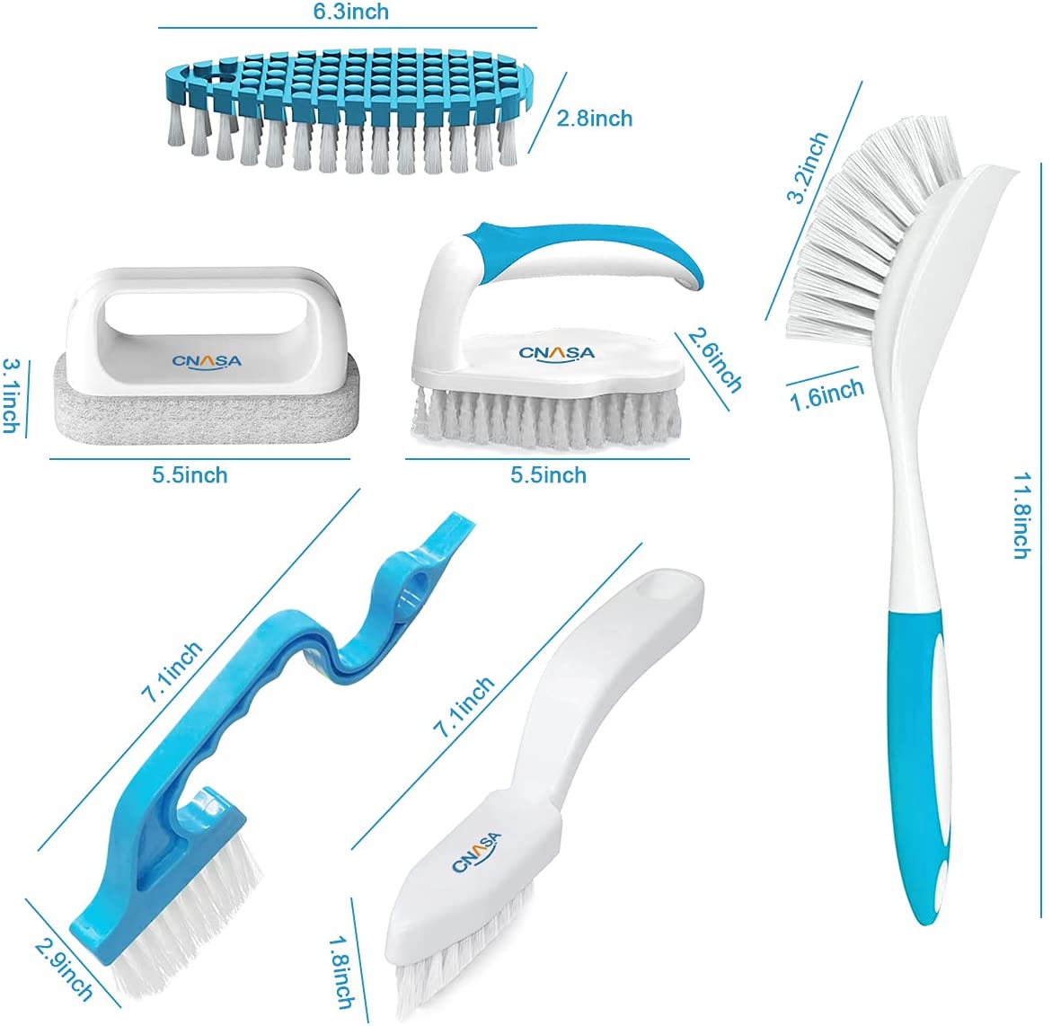 6 Pack Household Deep Cleaning Set - Kitchen, Bathroom & Floor Cleaning Brushes, Includes Scrub, Dish, Bottle, Grout, Crevice & Shoe Brushes