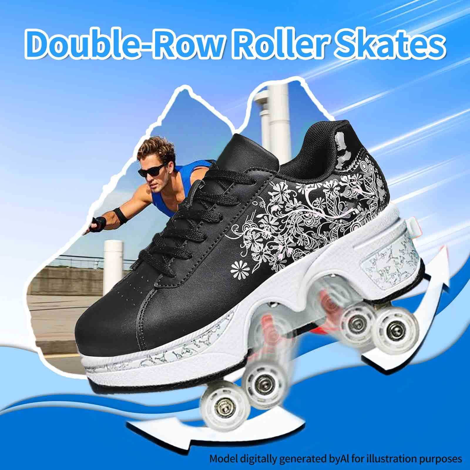 Roller Skate Shoes for men,Double-Row Deform Wheel Shoe Skate,Shoes with Wheel,2-in-1 Adult Parkour Roller Shoes Suitable for Outdoor Fun, Fitness