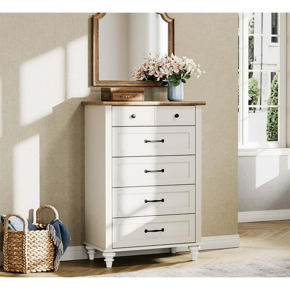 White 5 Drawer Dresser for Bedroom, Wooden Chest of Drawers for Living Room， Kids Room