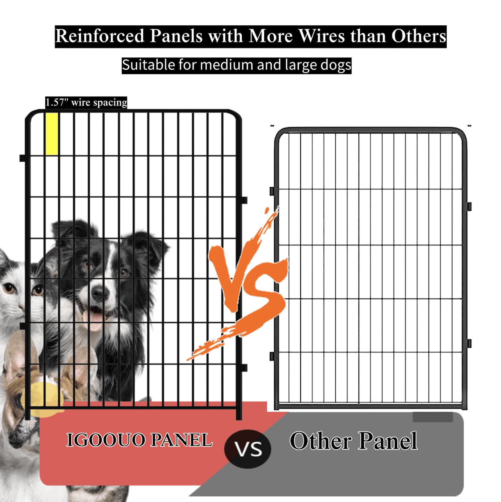 IGOOUO 3ft High Lightweight Portable Metal Outdoor Dog Pen Play Pen for Medium & Large Dogs with 4 Add-on Panels
