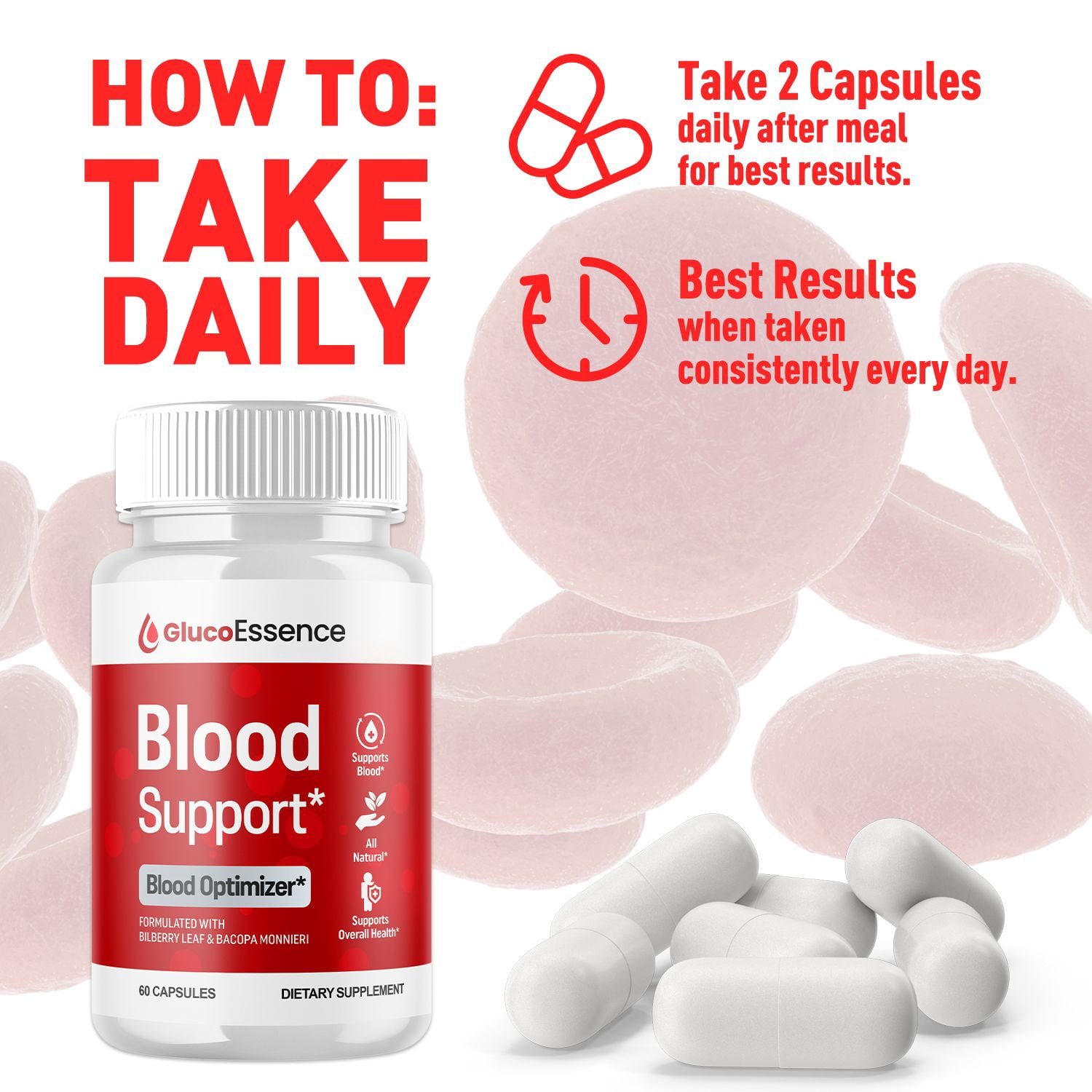 Gluco Essence Blood Balance Support Pills Advanced Formula Vitamin Supplement GlucoEssence 120 Capsules