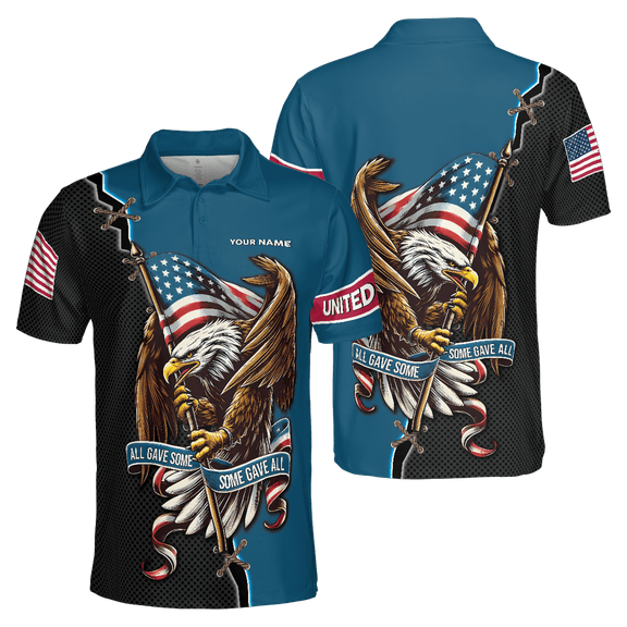 Lotusprinthandmade Personalized Memorial Day Veterans Eagle Military Men Polo Shirt (Lightweight) S-5XL Multicolor (S)