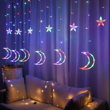 

LED Curtain Lights Christmas Room Decoration Romantic Warm Lights Stars Moon Curtain String Lights Color