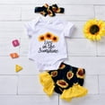 thumbnail image 2 of LNMQLPDBS Newborn Set Baby Sunflower Letters Printed Short Sleeve Romper Babysuit & Ruffle Hem Print Shorts & Bow Headband 3pcs Outfits Gift Sets for Newborn Girls Cute Summer Short Set, 2 of 9