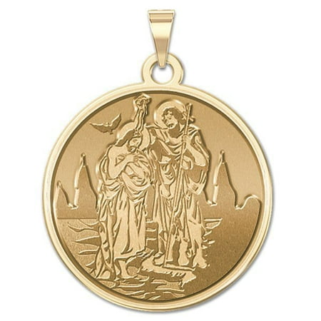 Baptism Religious Medal - 1 Inch Size of a Quarter in Solid 14K Yellow Gold