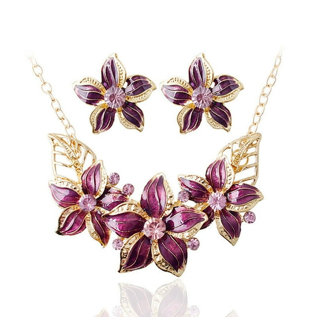 Collier de Mariage Fleur Collier de Mariée Élégant Collier avec Boucles d'Oreilles