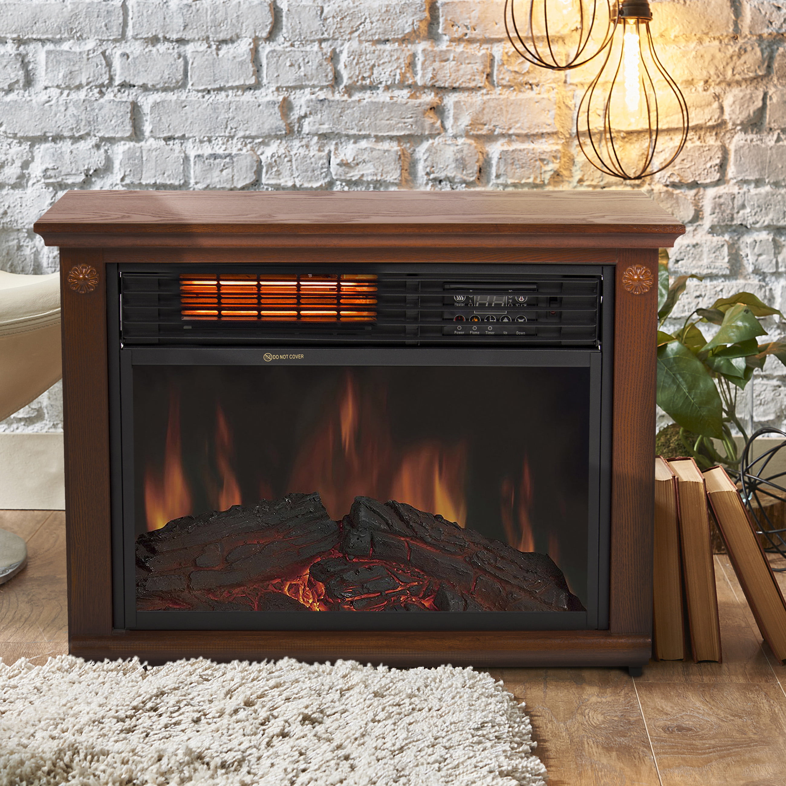 Buy Large Room Infrared Quartz Electric Fireplace Heater Honey Oak Finish w/ Remote at Walmart.com