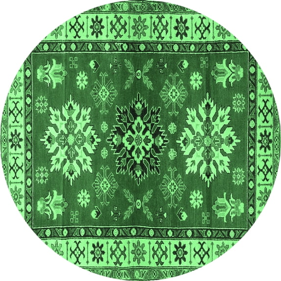 Ahgly Company Indoor Round Geometric Emerald Green Traditional Area Rugs, 4' Round