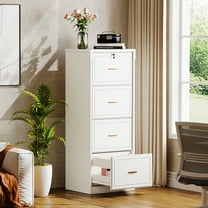 Finmind 4-Drawer File Cabinet, Vertical Filing Cabinet with Lock for A4/Letter/Legal Size Files, White