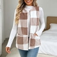 thumbnail image 3 of Women's Plaid Fleece Vest, Crew Neck Sleeveless Cardigan Tops, Winter Warm No Hood Outerwear Vests with Pockets, 3 of 9