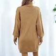thumbnail image 4 of SMihono Fashion Women Chunky Cable Knit Turtleneck Midi Sweater Dresses 2025 Spring Trendy Lantern Long Sleeve Pullover Dress Khaki 4, 4 of 9