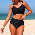 thumbnail image 6 of YueHuiYing Women's Solid Color V Neck Two Piece Swimsuit Set With Padded Cups No Underwire Top And Bottoms For Beach Pool, 6 of 7