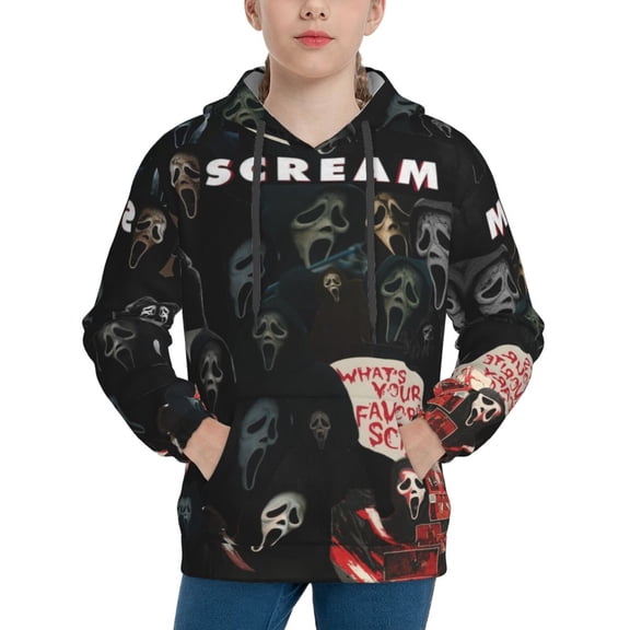 Ghostface Hoodie Lightweight Pullover Halloween Graphic Hooded Sweatshirt for Girls Boys with Pocket Small