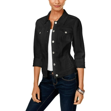 Style & Co. Womens Petites Trucker Long Sleeves Denim Jacket