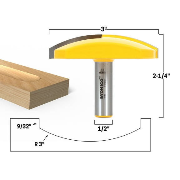 3" Radius Horizontal Crown Router Bit - 1/2" Shank - Yonico 16185