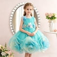 thumbnail image 2 of THDHVS Flower Girl Dress,Colorful Floral Mesh Tulle Tutu Gown Princess Style Ideal for Girls Bridesmaid Wedding Evening Party,Girls Party Dress Green 4-5 Years, 2 of 9