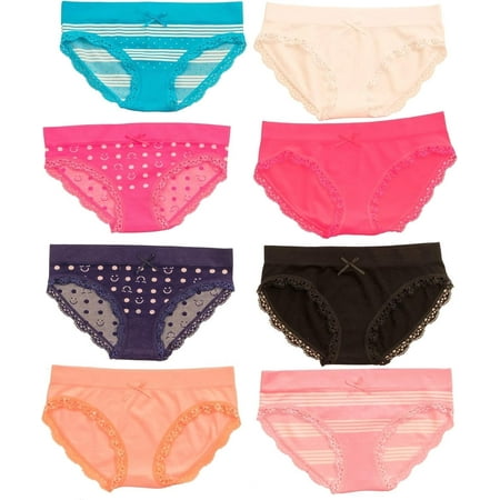 Alyce Ives Intimates Seamless Girls Panties, Striped and Dots 1, L, 8-Pack