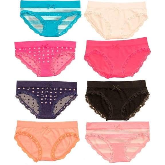 Alyce Intimates Seamless Girls Bikini Panties with Lace, 8 Pack (Little Girls & Big Girls)