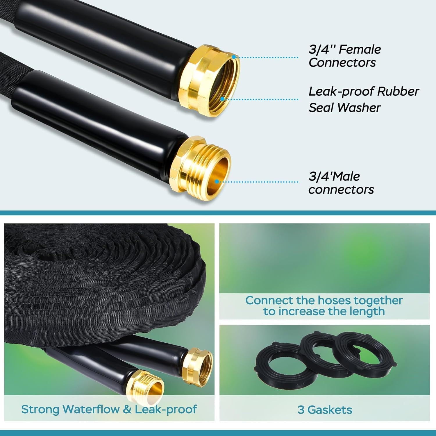 25Ft High Pressure Non-Extendable Garden Hose, Ultra-Light & Flexible Flexible Water Hose for Car Washing & Gardening