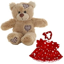 Plush Gear 8" Brown Patches Bear with Lotta Love Dress & Headband – Soft Plush Bear Toy Gift for Kids
