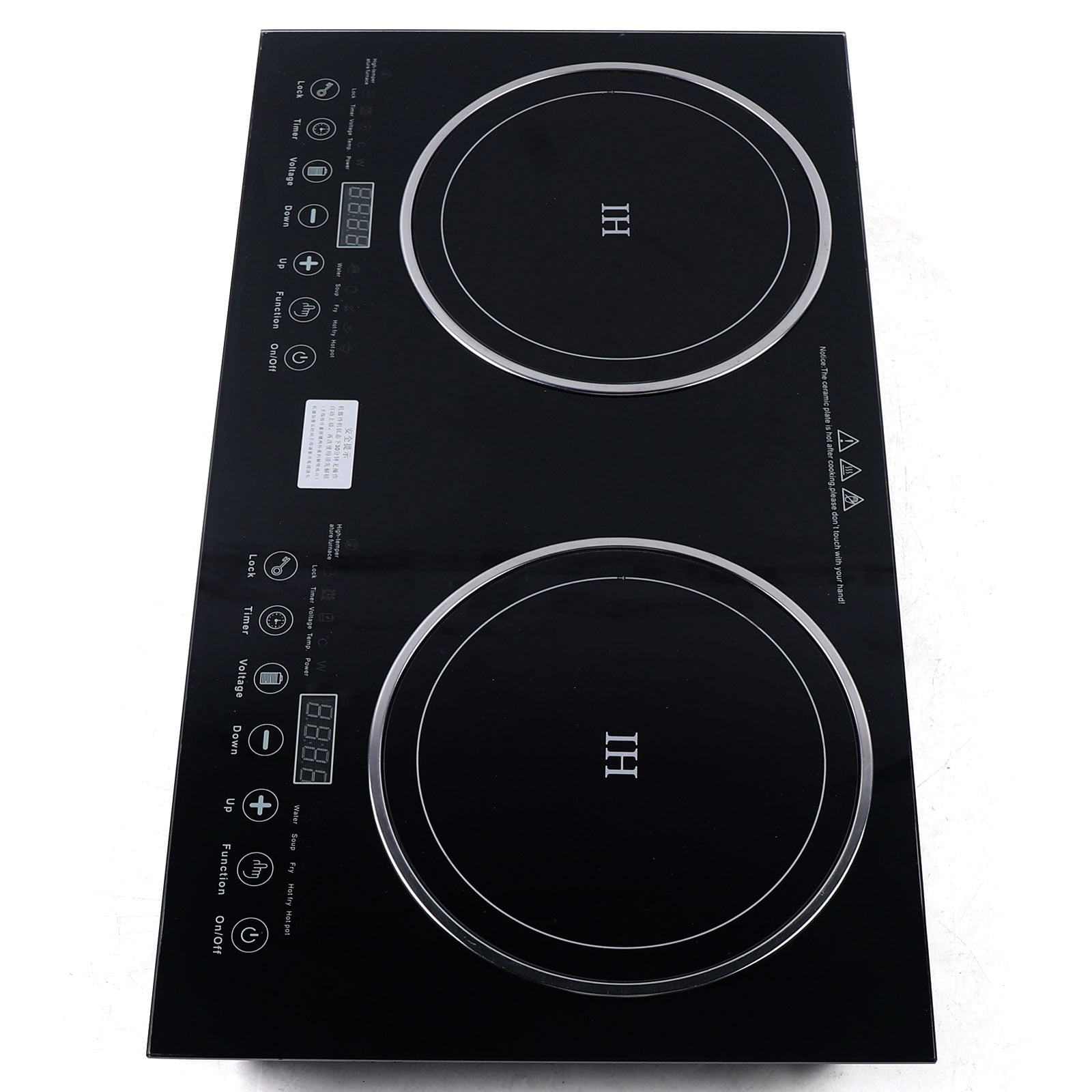 Aiqidi Induction Cooker Ceramic Cooktop Double Burners Countertop Stove Crystal Induction Hot Plate with 8 Levels Firepower Touch Control