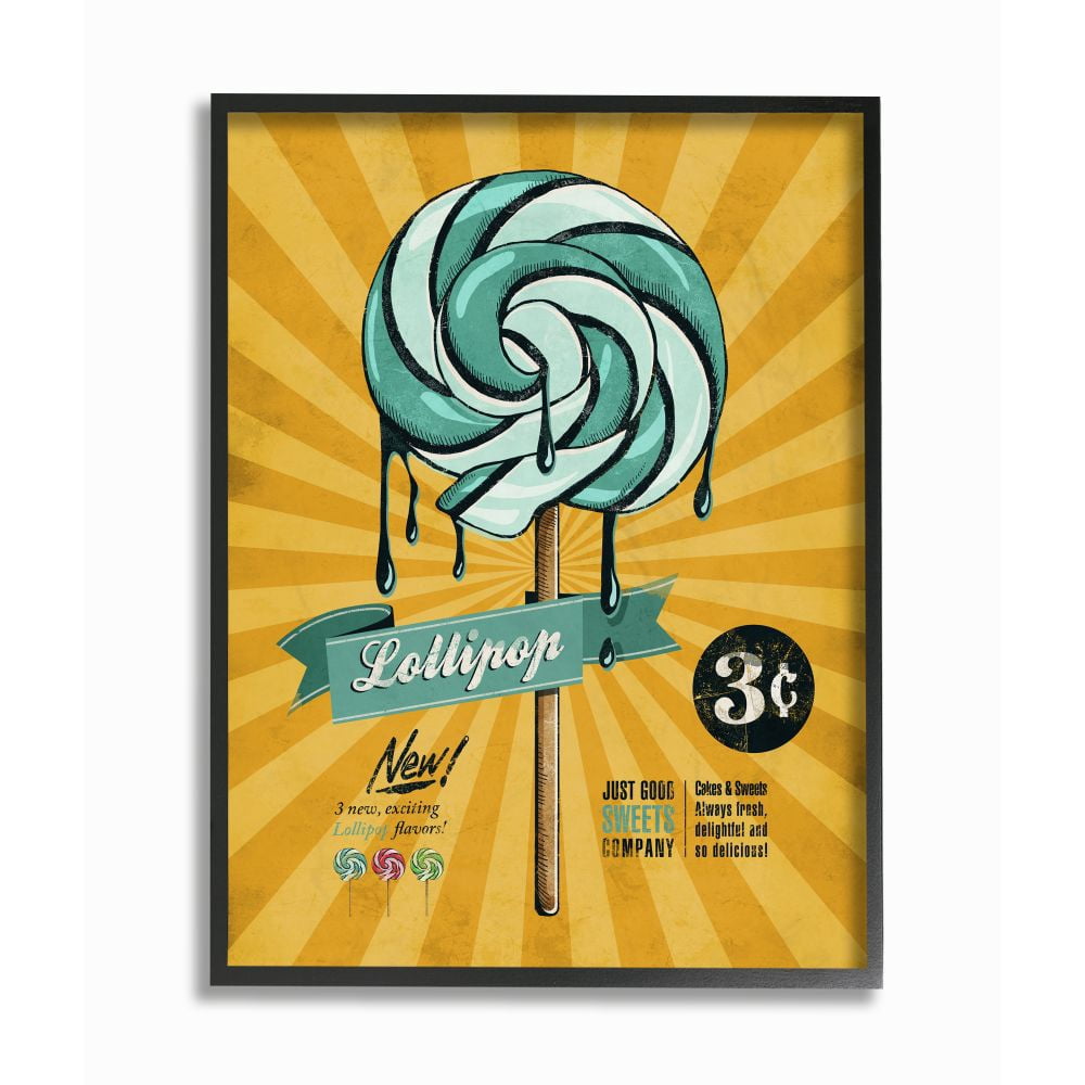 Stupell Industries Lollipop Vintage Comic Book Yellow Blue Design Framed Wall Art by Ester Kay
