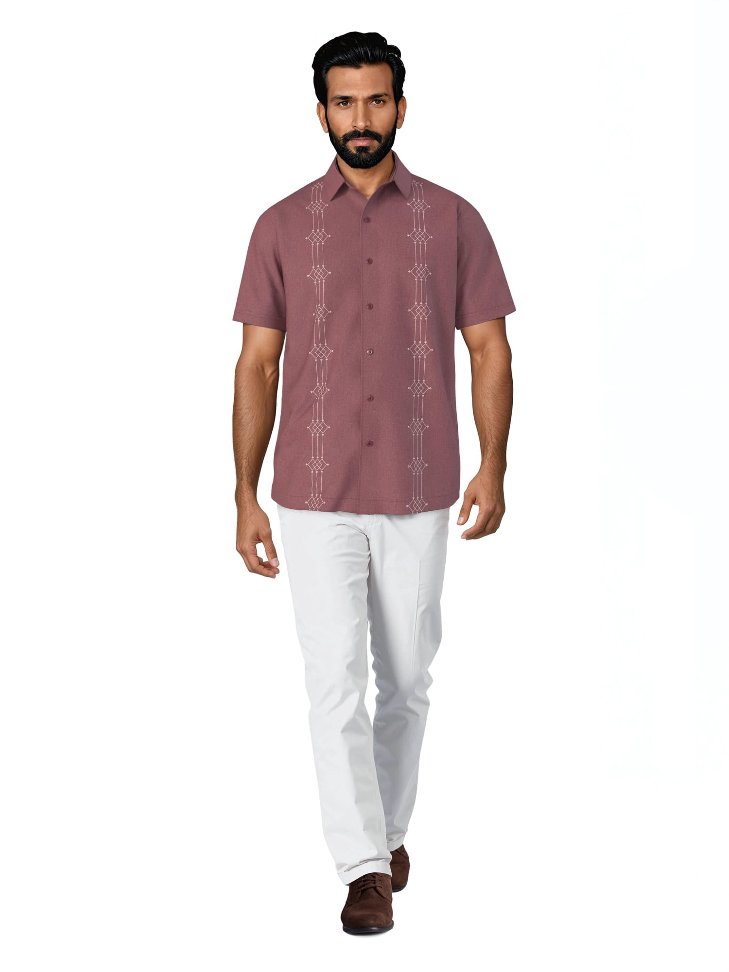 Cafe Luna Men's and Big Men's Printed Geo Panels Short Sleeve Chambray Woven Shirt, Size S-4XL