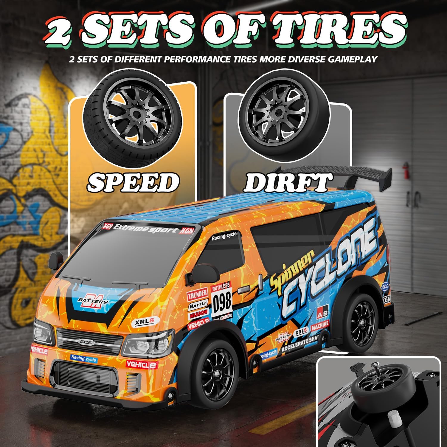 LC-dolida RC Drift Car, 1:24 Scale 4WD High Speed Remote Control Truck, 2.4GHz Drift Van with LED Lights & Cool luminous car shell,Blue-Orange Off-Road Drifting RC Toy Gift for Boys Kids Ages 7-14