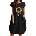 thumbnail image 2 of SMihono Robe d'Été Boho pour Femmes Grande Taille Robe d'Été en Coton et Lin à Imprimé Floral Manches Courtes avec Poche Col Rond Ample, 2 of 6