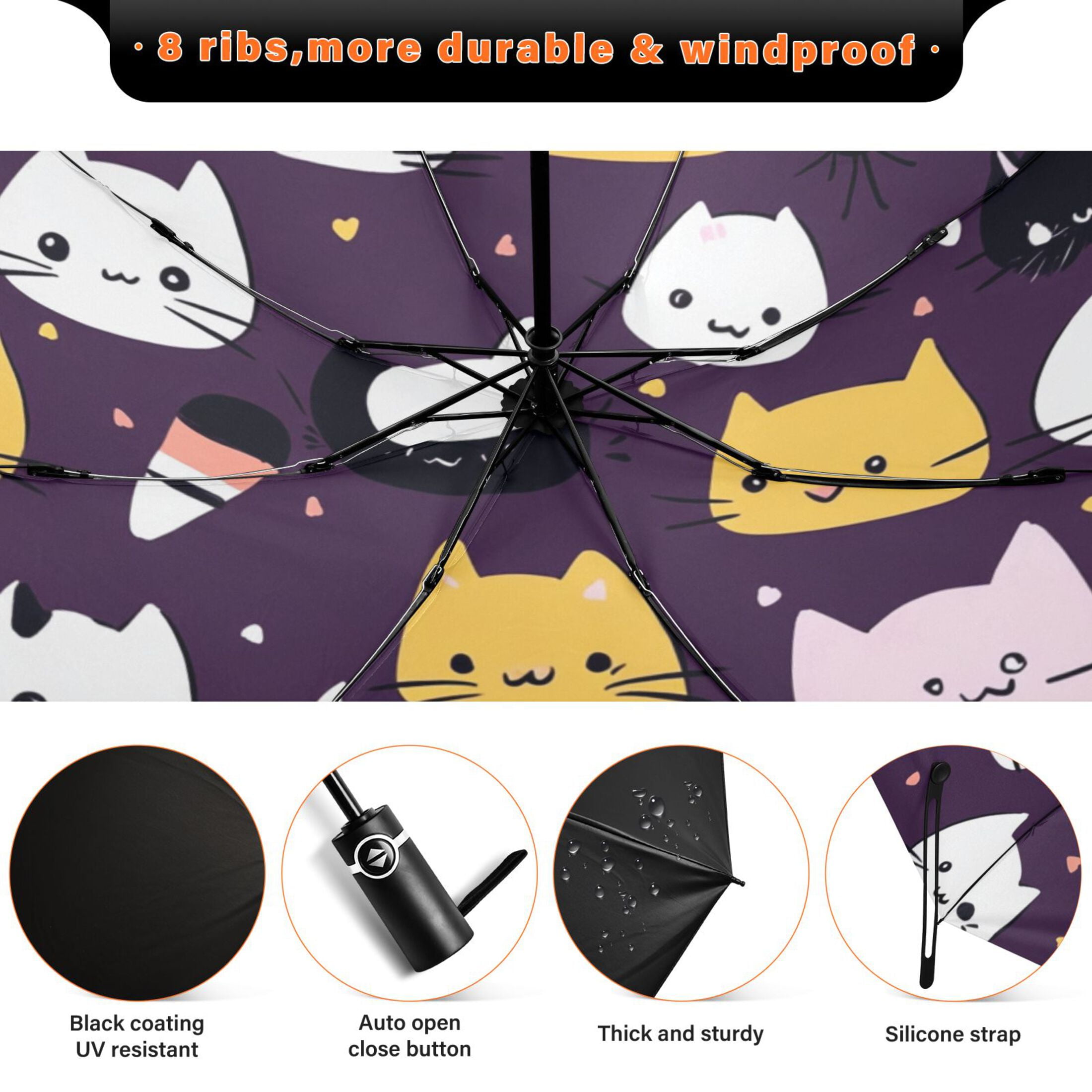 Cute Cats Extra Large Automatic Umbrella, UV Protection, Waterproof, Auto Open and Close