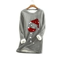 thumbnail image 2 of Deals under 10.00 LYXSSBYX Clearance Long Sleeve Shirts for Women Thick Fleece Sweatshirt Christmas Print Velvet Warm O-Neck Underwear Top, 2 of 3