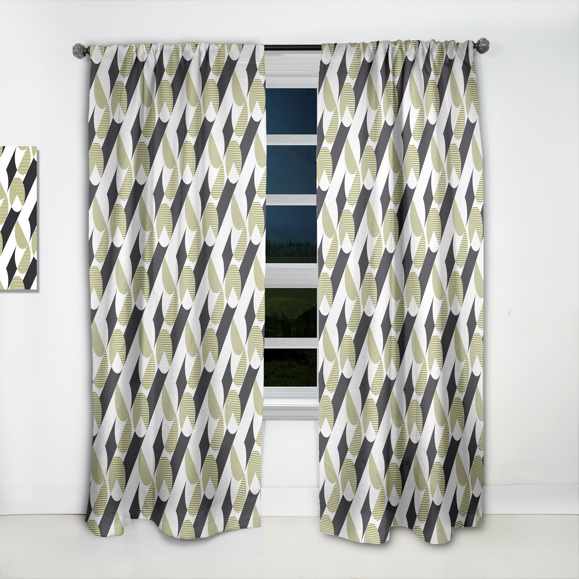 Designart 'Circular Abstract Retro Pattern Geometric II' Mid-Century Modern Curtain Panel