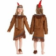 thumbnail image 6 of Odeerbi Kids Boys Girls Forest Tribe Stage Performance Clothes Long Sleeve Fringe Top + Skirt + Necklace + Headpiece + Footrest Sets Brown, 6 of 9