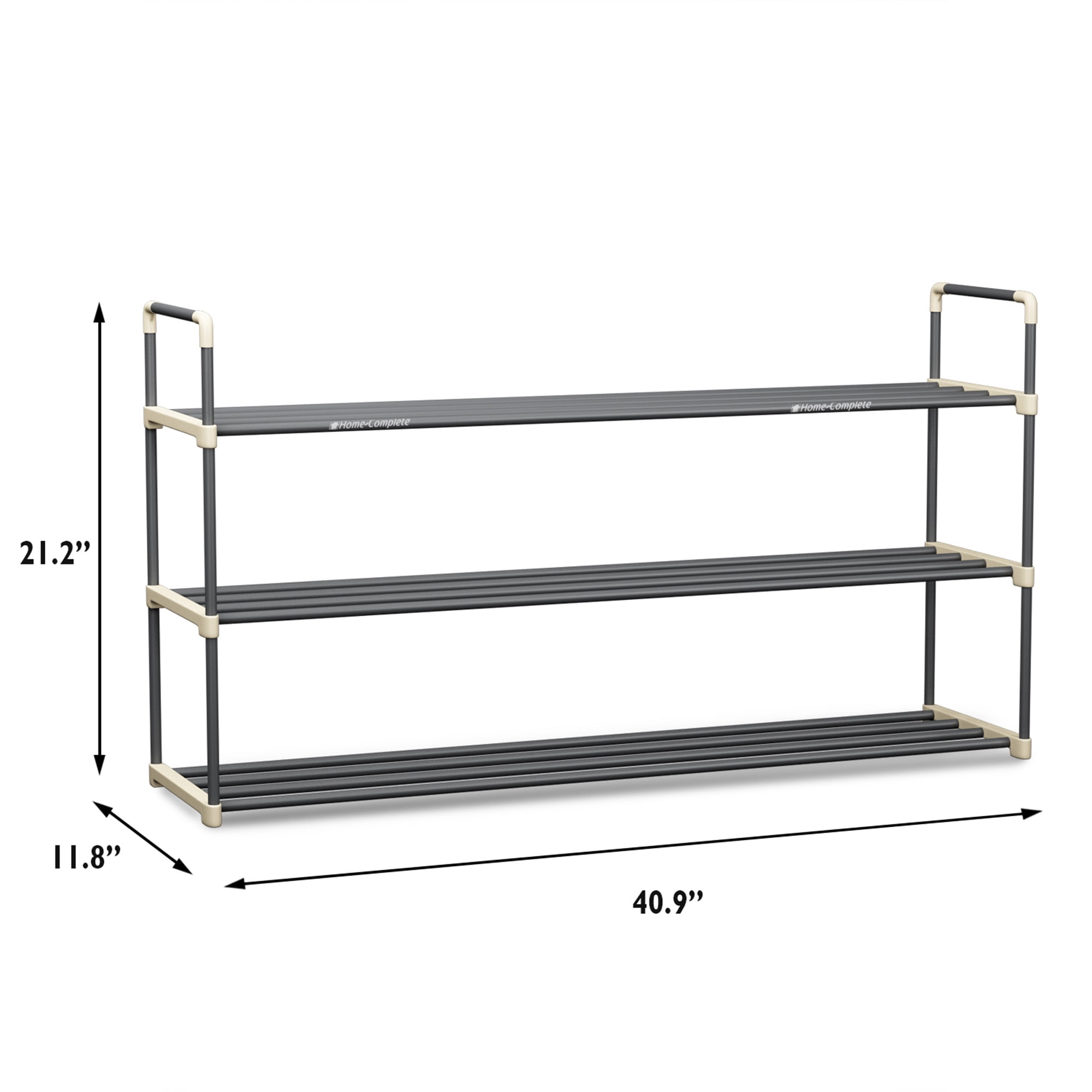 Somerset Home 3-Tier Stackable Shoe Rack Organizer - 40.9"x21.2" Shoe Shelf Organizer for 15 Pairs Sneakers, Heels, Boots (Gray)