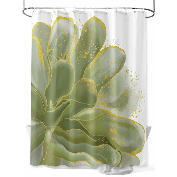 Shower Curtain Sage Green Watercolor Floral Bathroom Curtains with Hooks, Waterproof Fabric Golden Lines Bath Shower Curtains Set for Bathroom Bathtubs Decor 36x72 Inch