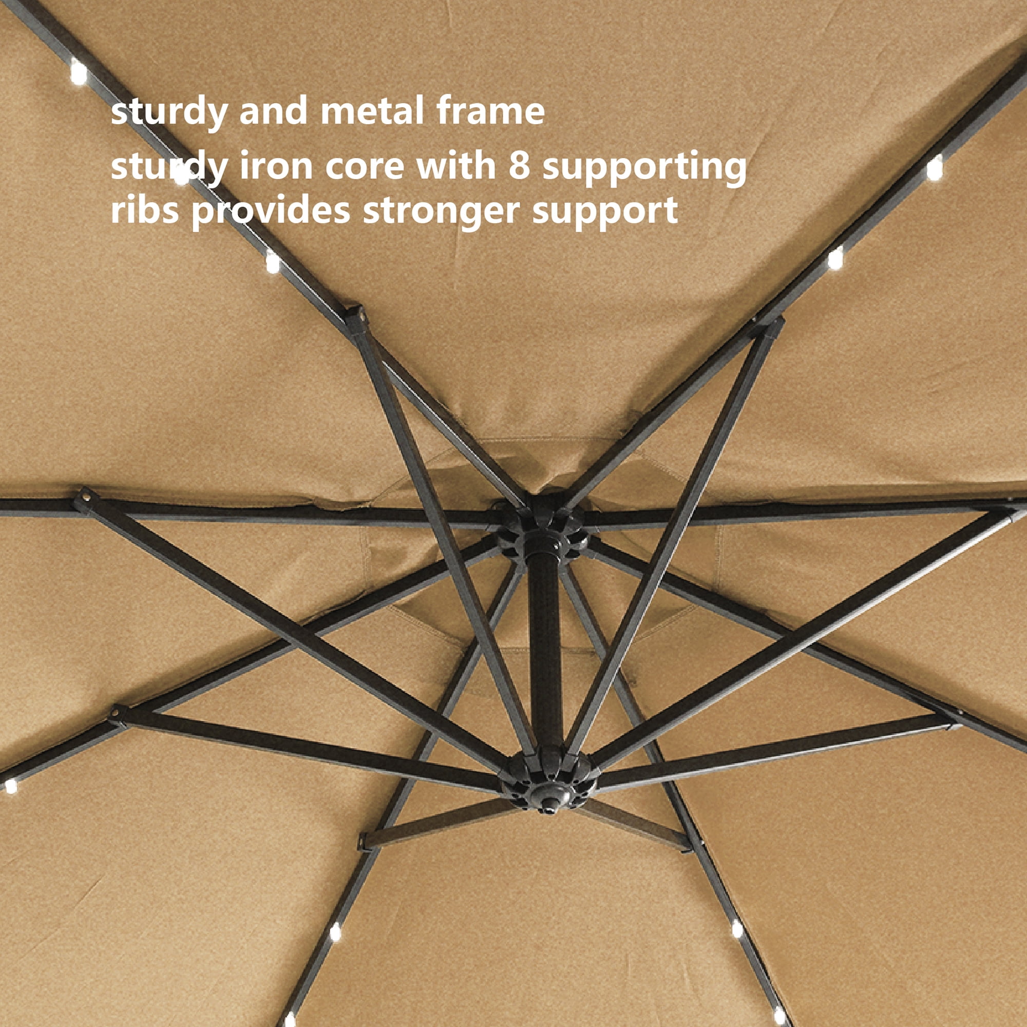 Offset Patio Umbrella, 10 FT Solar LED Cantilever Umbrella for Backyard Garden Poolside, Taupe