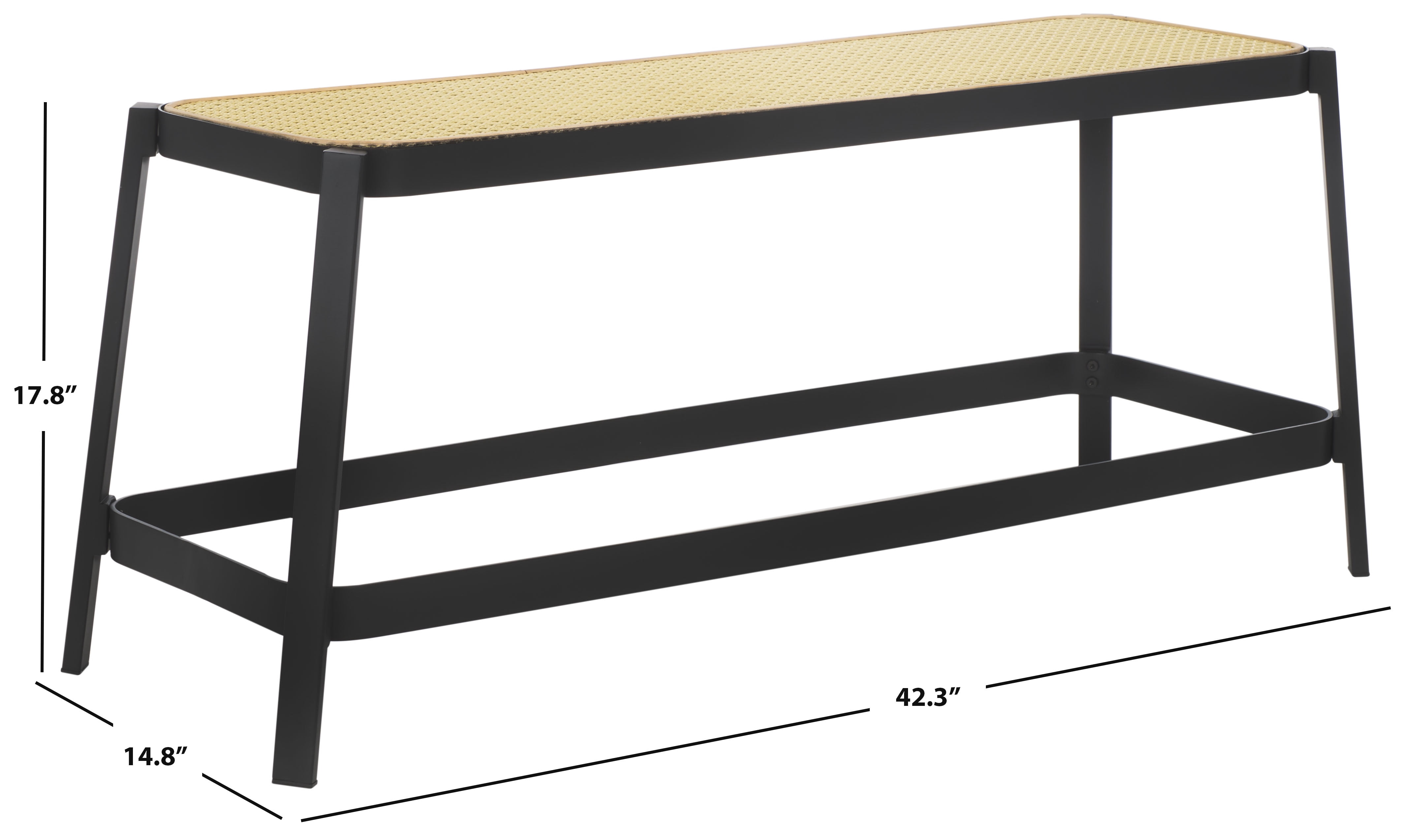 SAFAVIEH Jaguar Coastal Style Cane Bench, Black/Natural (42.3 in. W x 14.8 in. D x 17.8 in. H)