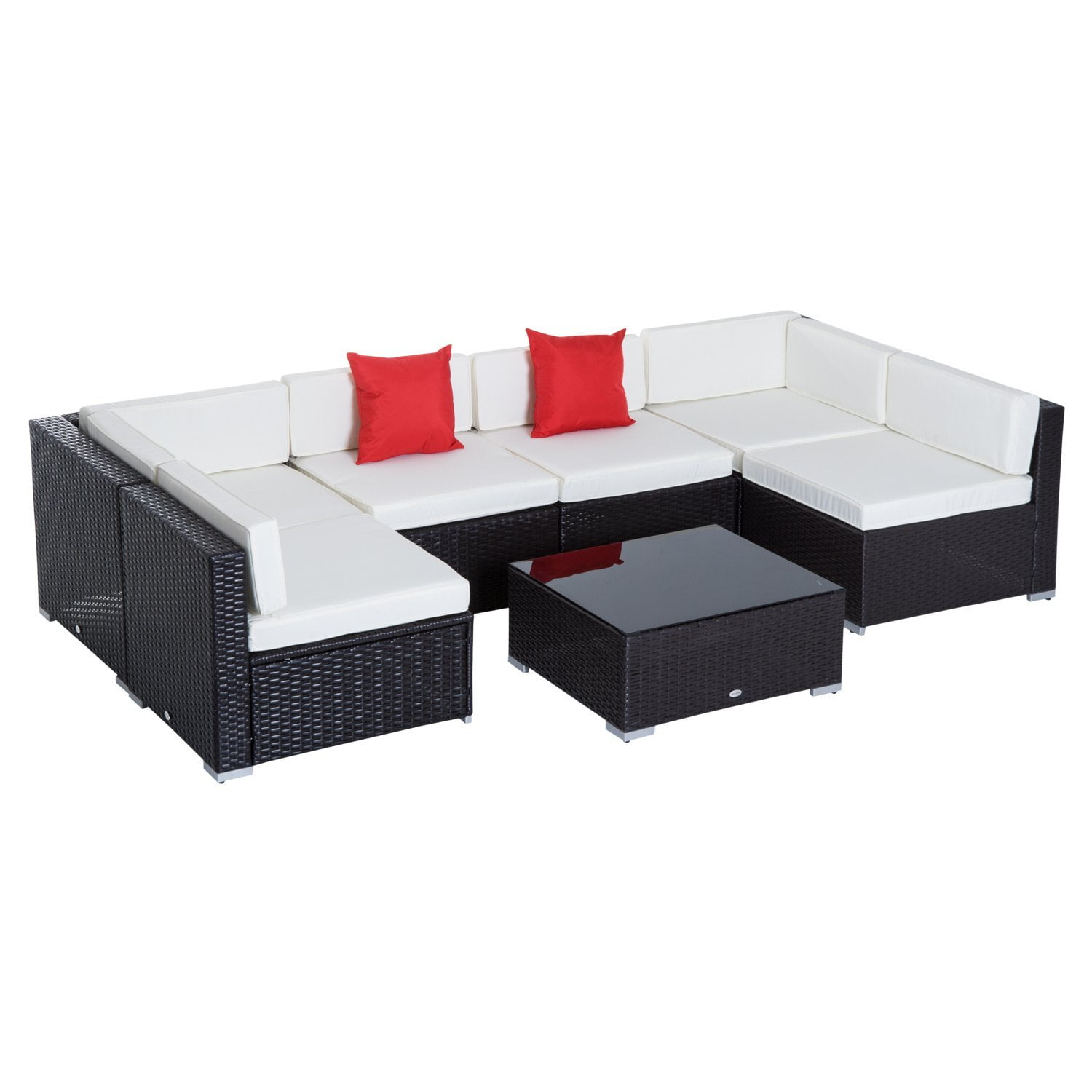 Outsunny 7 Piece Wicker Sofa Sectional Rattan Conversation Furniture Cushioned Lawn Garden by Aosom