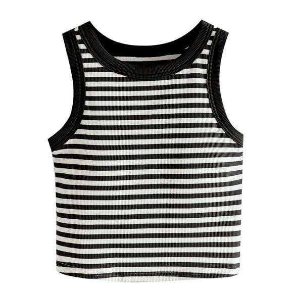 DuoJiaJ Women's Short Vest With Chest Pad Stripes Women's Slim Threaded Round Neck Sleeveless Navel Sling Sports Outerwear Top Women’s Casual Ribbed Knit Tank Tops