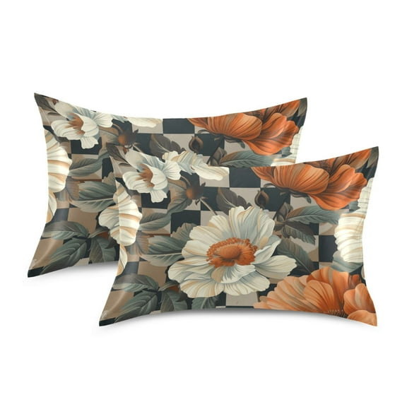 Yayeee Pillowcase Standard Size Set of 2 Satin Wrinkle Resistant Pillow Case, Gray Floral Pattern