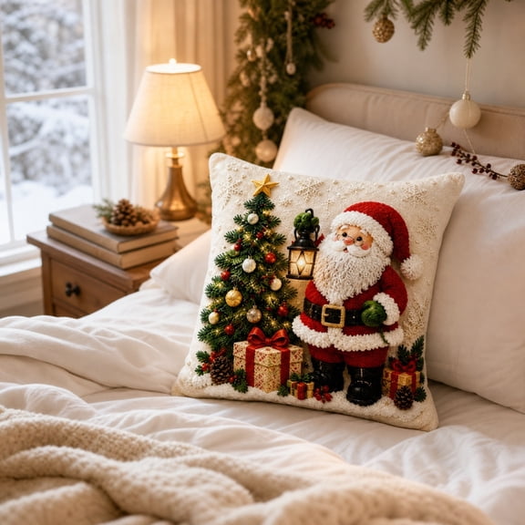Qndoxp 4 Pack Christmas Cushion Covers Xmas Seasonal Decor Pillow Shell Festive Throw Pillow Case for Couch Sofa Bed Indoor Home Party Ornament Supplies