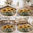 thumbnail image 4 of Round Area Rugs 3.3Ft, Vintage Sunflower Non-Slip Washable Circle Rugs Carpet, Farmhouse Wooden Botanical Flowers Indoor Outdoor Rug Floor Mats Throw Runner for Bedroom Living Room Bathroom, 4 of 8