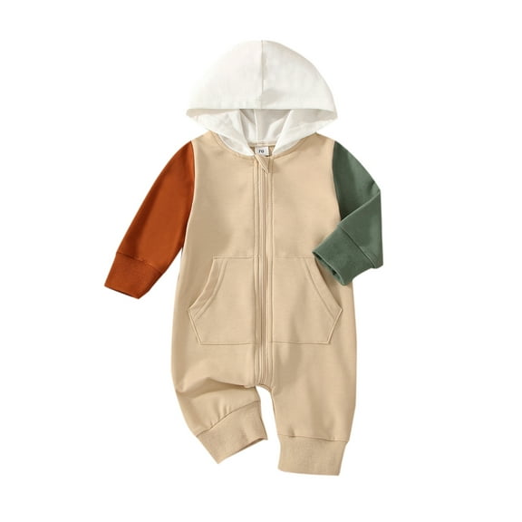 Wassery Baby Boy Girl Fall Clothes 3 6 12 18 Months Infant Contrast Color Hooded Romper Jumpsuit One Piece Clothing 0-18M