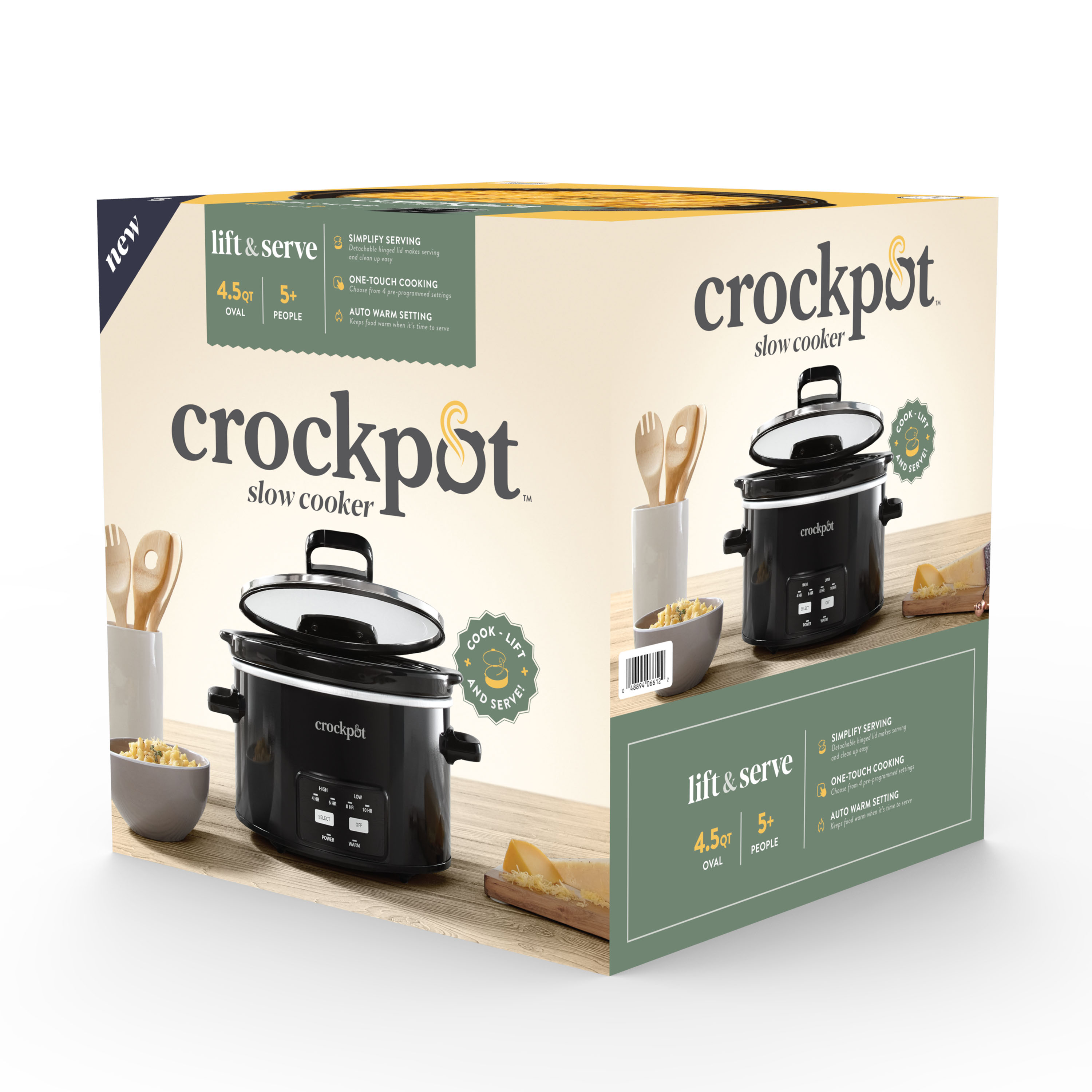 Crock-Pot 4.5-Quart Lift & Serve Hinged Lid Slow Cooker, One-Touch Control, Black - image 3 of 8